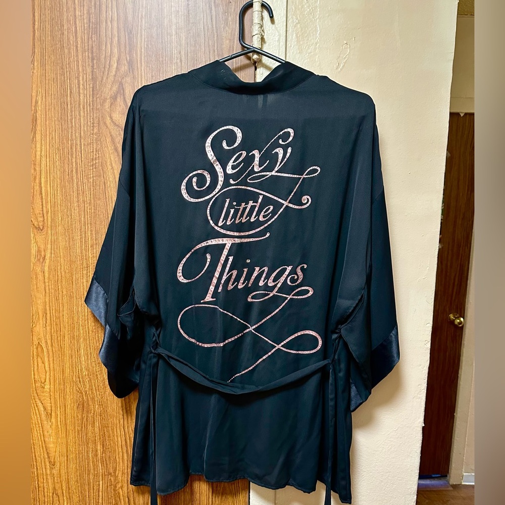 Victoria's Secret Black Robe with Pink Script